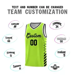 Neon Green Black White Diamond Stripe Side Basketball Jersey 4