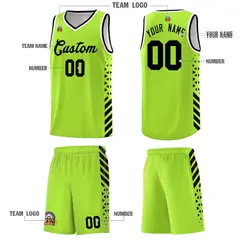 Neon Green Black White Diamond Stripe Side Basketball Jersey 5