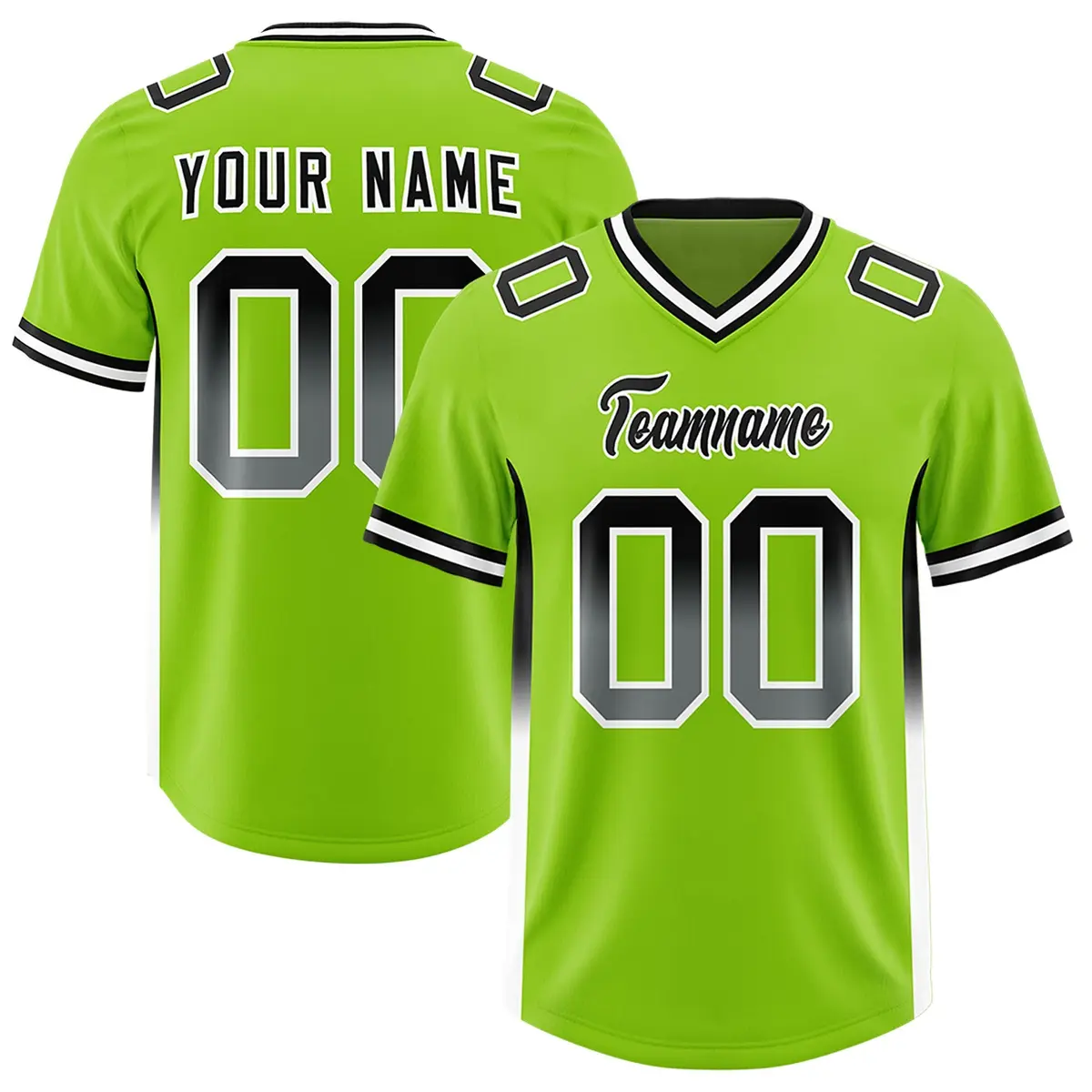 Neon Green Black White Gradient Sides Football Jersey
