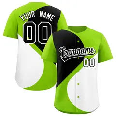 Neon Green Black-White Half Heart Color Block Baseball Jersey 1