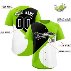 Neon Green Black-White Half Heart Color Block Baseball Jersey 2
