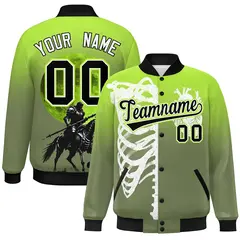 Neon Green Black White Halloween Skeleton Graffiti Varsity Jacket Moisture-Wicking 1