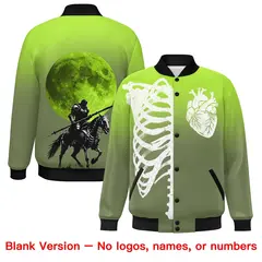 Neon Green Black White Halloween Skeleton Graffiti Varsity Jacket Moisture-Wicking 8