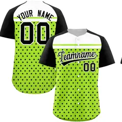 Neon Green Black White Raglan Star Print Baseball Jersey 1