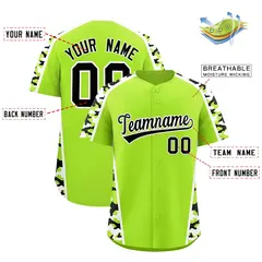 Neon Green Black White Side Camo Baseball Jersey 2