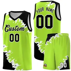 Neon Green Black-White Sparkle Print Basketball Kits 1