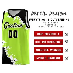 Neon Green Black-White Sparkle Print Basketball Kits 2