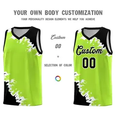 Neon Green Black-White Sparkle Print Basketball Kits 3