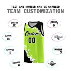 Neon Green Black-White Sparkle Print Basketball Kits 4