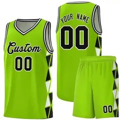 Neon Green Black-White Triangle Splicing Basketball Jersey 1