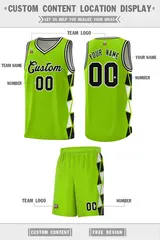 Neon Green Black-White Triangle Splicing Basketball Jersey 2