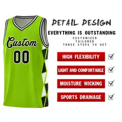 Neon Green Black-White Triangle Splicing Basketball Jersey 4