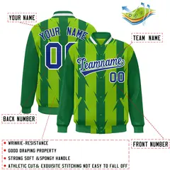 Neon Green Blade Pattern Raglan Varsity Letterman Baseball Jacket 2