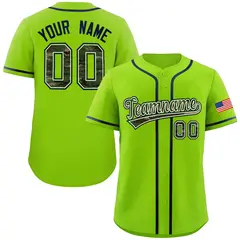 Neon Green Camo Font Authentic Baseball Jersey