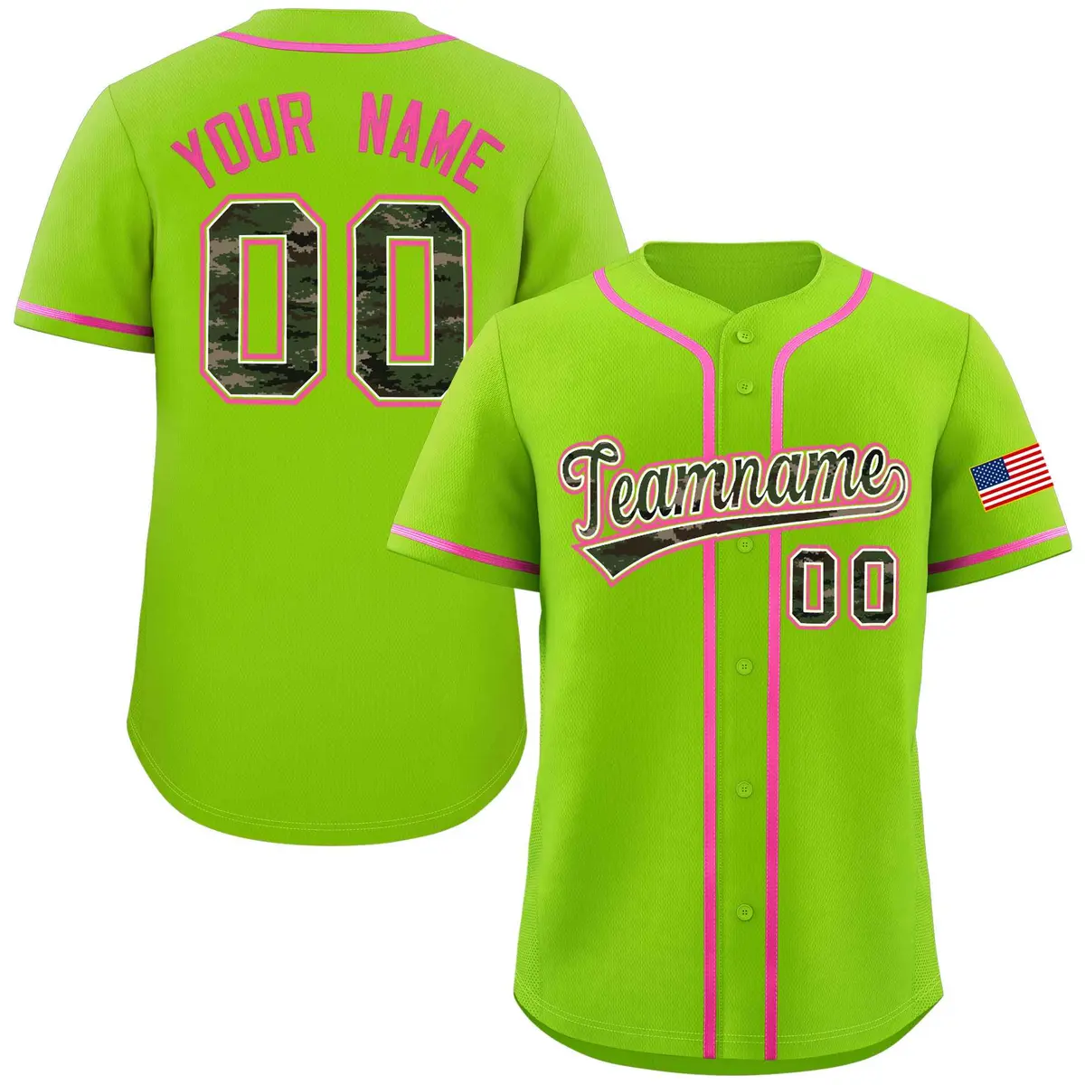 Neon Green Camo Font Authentic Baseball Jersey