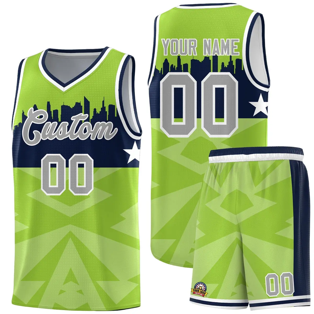 Neon Green City Silhouette Pattern Basketball Uniform Jersey