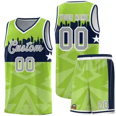Neon Green City Silhouette Pattern Basketball Uniform Jersey