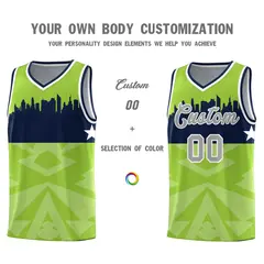 Neon Green City Silhouette Pattern Basketball Uniform Jersey 3
