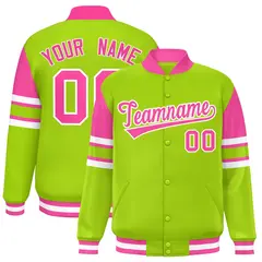 Neon Green Color Block Varsity Letterman Jacket