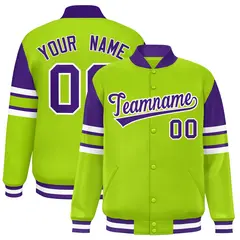 Neon Green Color Block Varsity Letterman Jacket 1