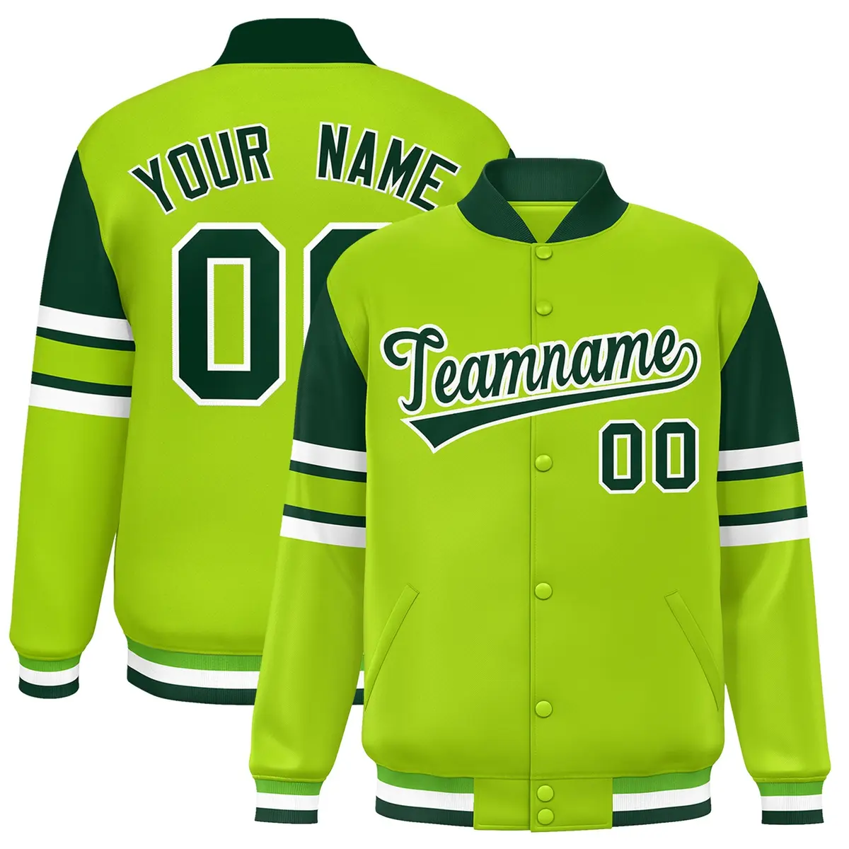 Neon Green Color Block Varsity Letterman Jacket
