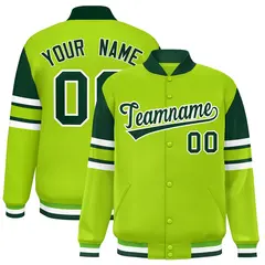 Neon Green Color Block Varsity Letterman Jacket 1