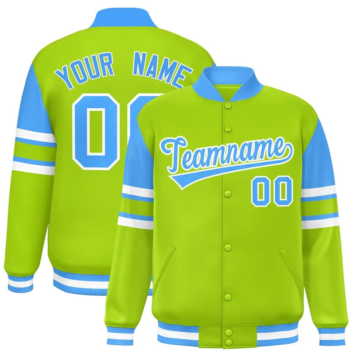 Neon Green Color Block Varsity Letterman Jacket