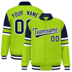 Neon Green Color Block Varsity Letterman Jacket 1