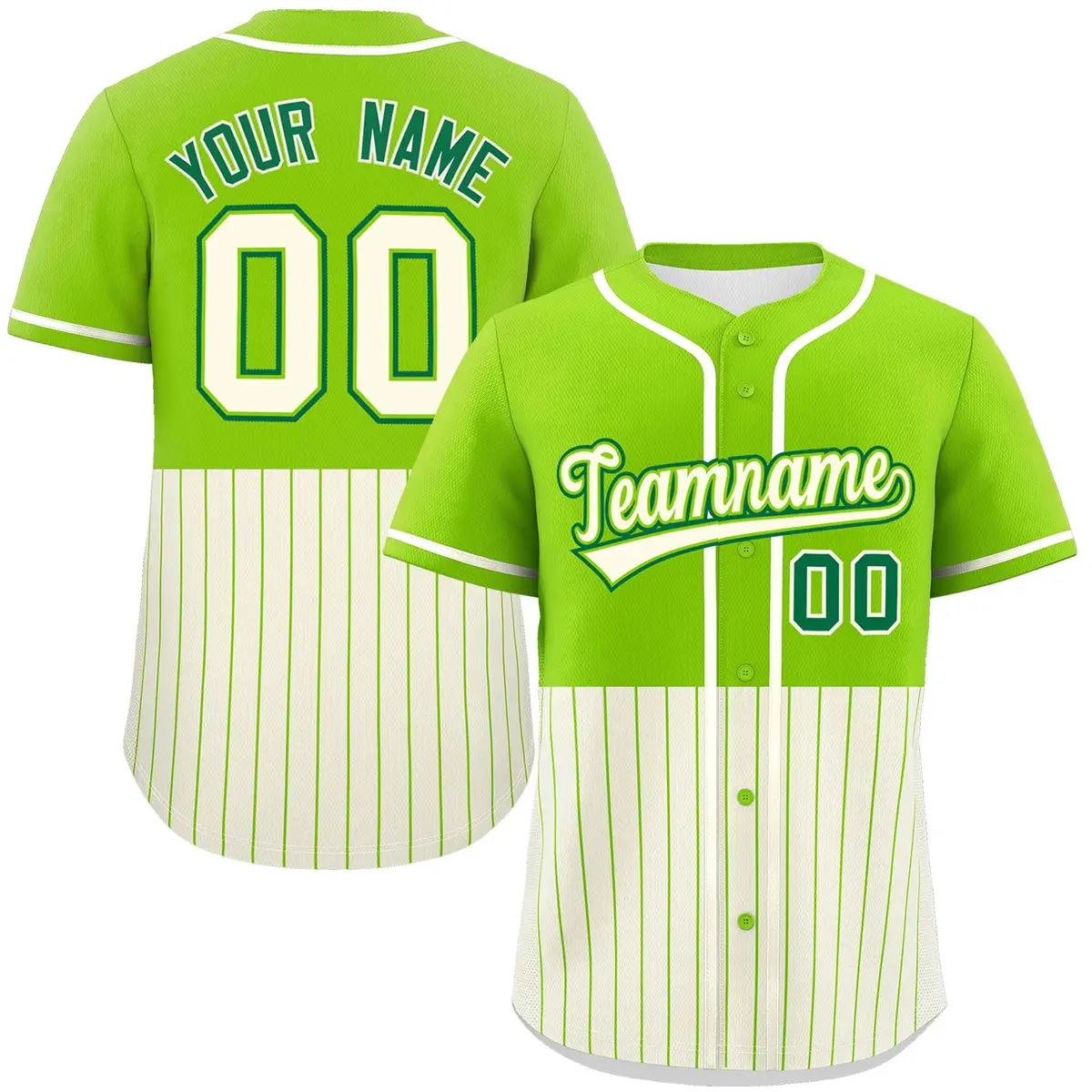 Neon Green Cream Half Stripe Authentic Baseball Jersey