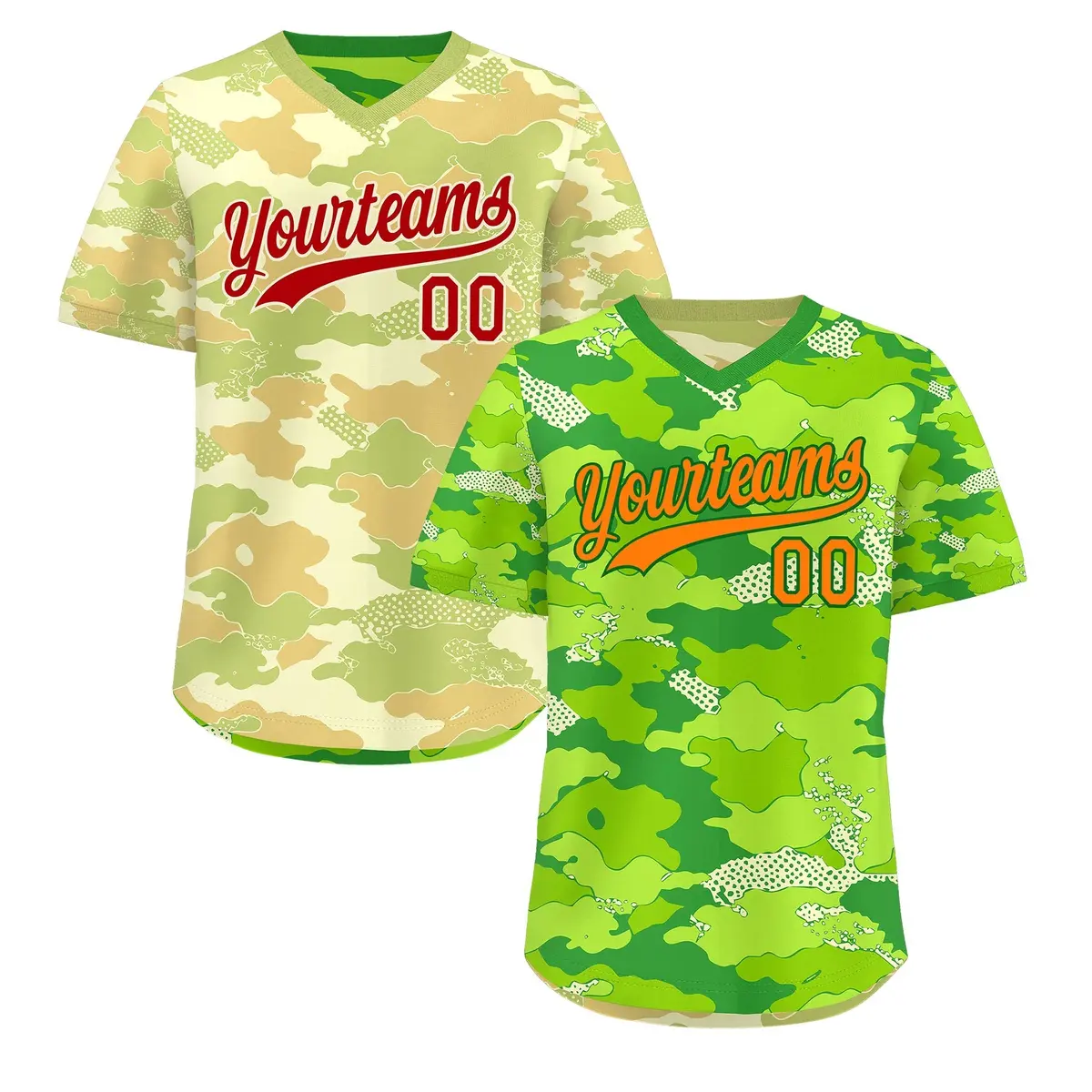 Neon Green Cream Khaki Camo Reversible Pullover Baseball Jersey