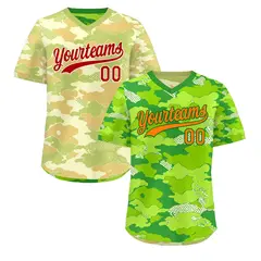 Neon Green Cream Khaki Camo Reversible Pullover Baseball Jersey