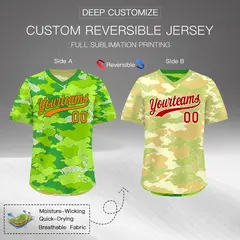 Neon Green Cream Khaki Camo Reversible Pullover Baseball Jersey 2