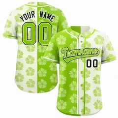 Neon Green Cream Split Flower Graffiti Baseball Jersey 1