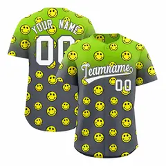Neon Green Dark Gray Graffiti Gradient Smile Baseball Jersey
