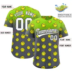 Neon Green Dark Gray Graffiti Gradient Smile Baseball Jersey 2