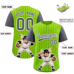 Neon Green Dark Gray Stripe Animals Graffiti Raglan Baseball Jersey 2