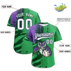 Neon Green Dark Green White Full-Snap Tiger Graffiti Baseball Jersey 2