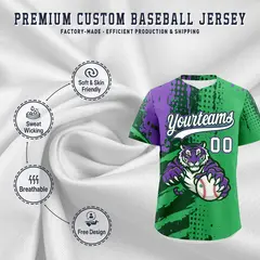 Neon Green Dark Green White Full-Snap Tiger Graffiti Baseball Jersey 3
