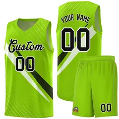 Neon Green Diagonal Pinstripe Color Block Basketball Jersey 1