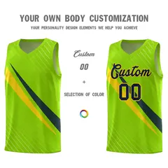 Neon Green Diagonal Pinstripe Color Block Basketball Jersey 3