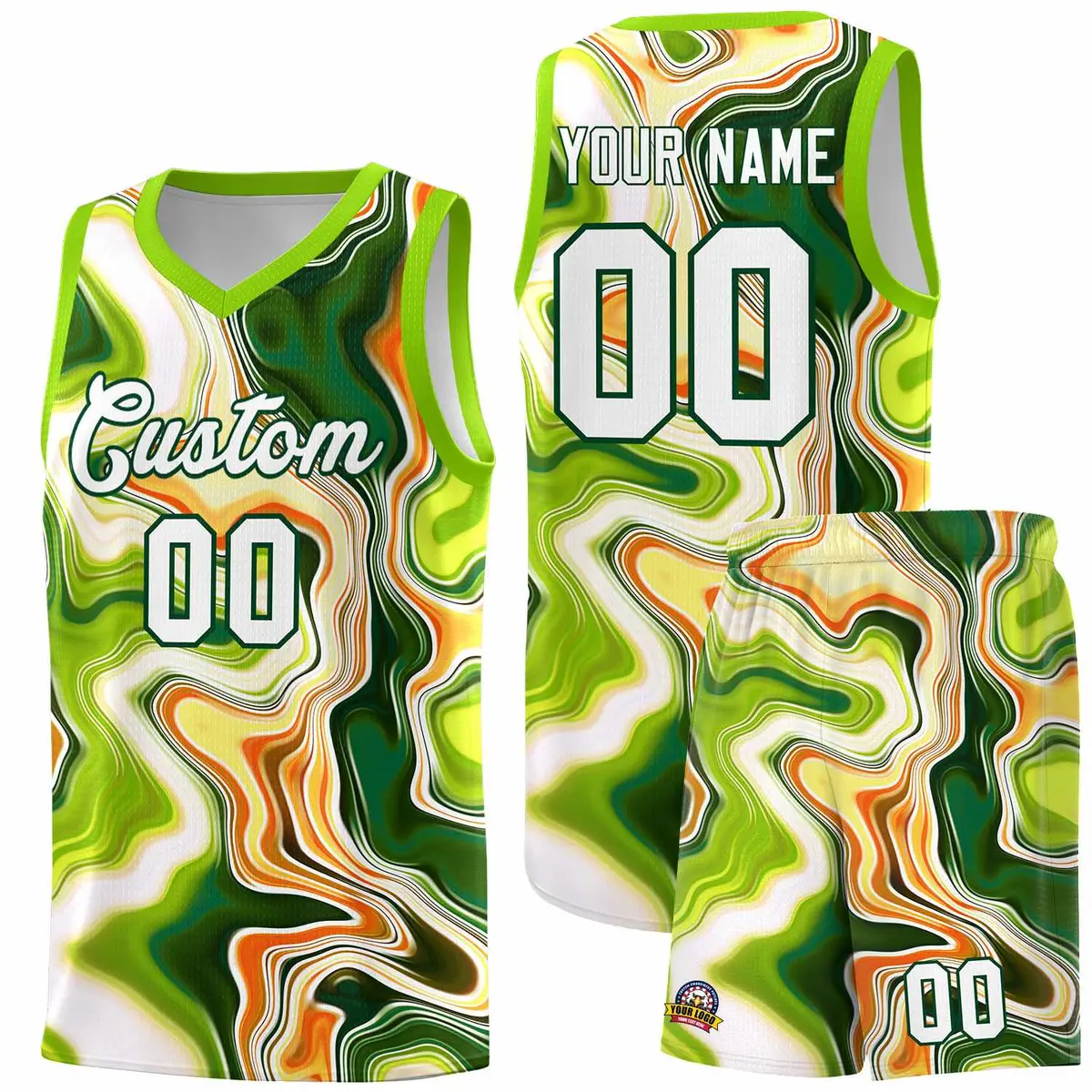 Neon Green Fluid Painting Pattern Basketball Jersey