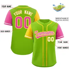 Neon Green Gold and Pink Raglan Sleeves Baseball Jersey 2