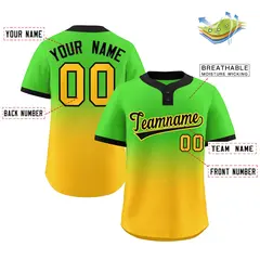 Neon Green Gold Black-Gold Gradient Two-Button Softball Jersey 3