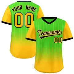 Neon Green Gold-Black Gradient Pullover Pinstripe Baseball Jersey