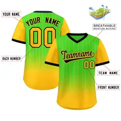 Neon Green Gold-Black Gradient Pullover Pinstripe Baseball Jersey 2