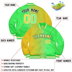 Neon Green Gold-Black Two Tone Gradient Bomber Jacket 2