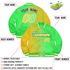 Neon Green Gold-Black Two Tone Gradient Varsity Jacket 2