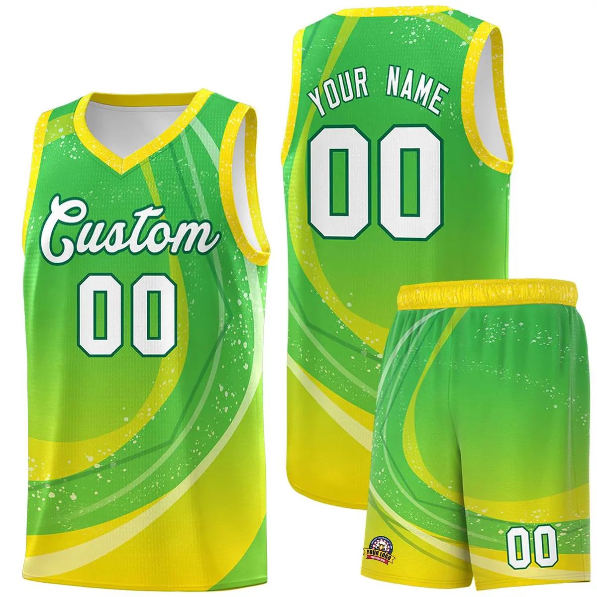 Neon Green Gold Galaxy Graffiti Pattern Basketball Jersey
