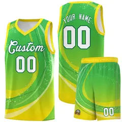 Neon Green Gold Galaxy Graffiti Pattern Basketball Jersey
