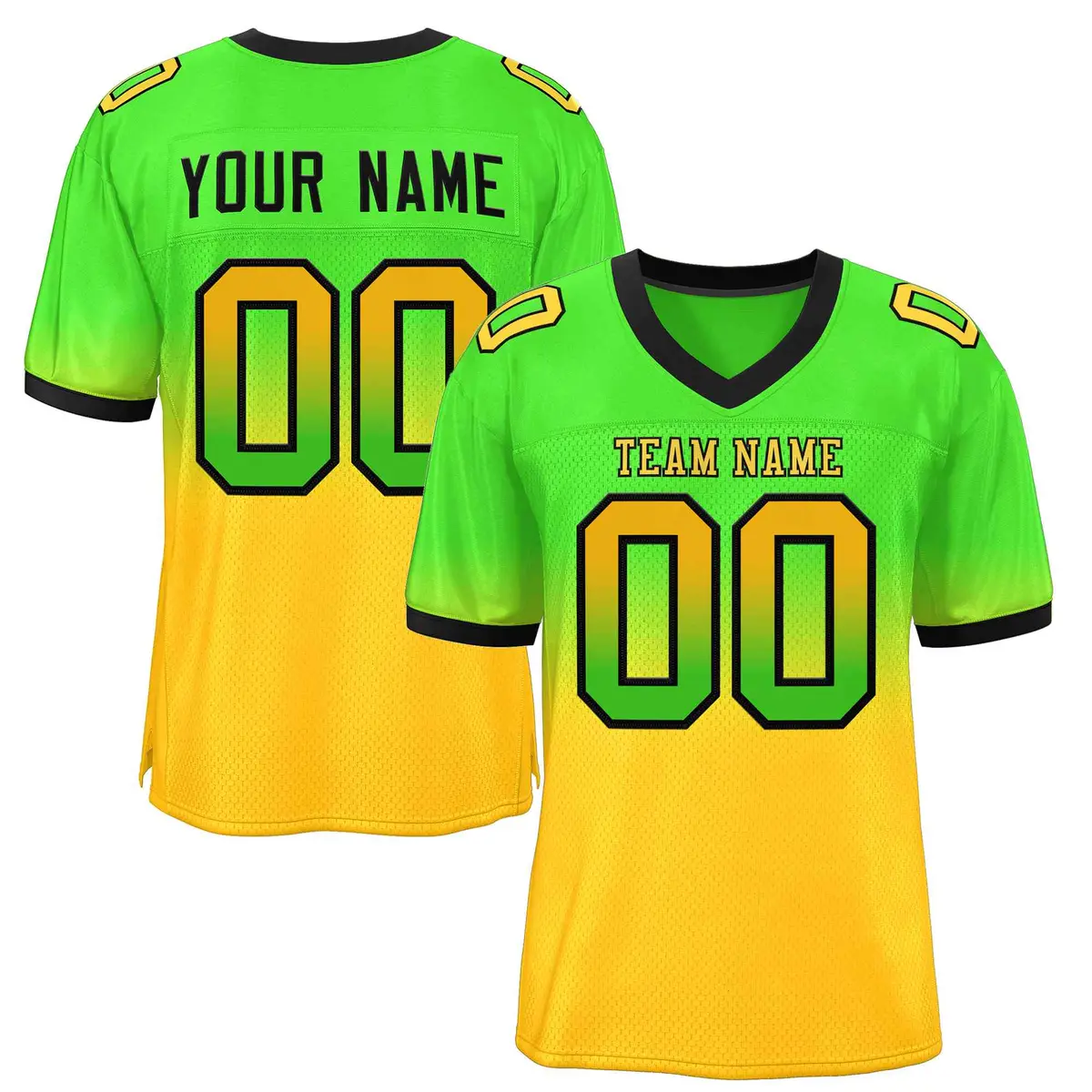 Neon Green Gold Gold-Black Gradient Outdoor Football Jersey